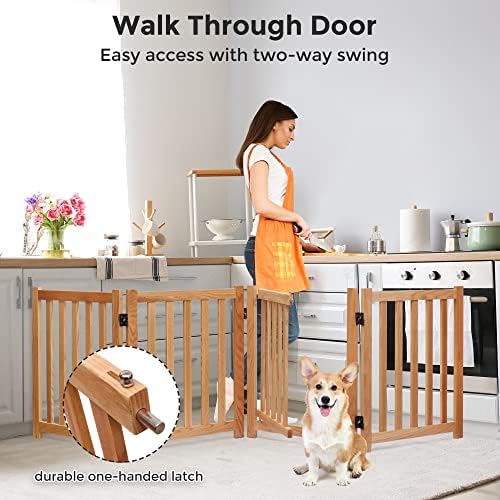 בודד כלב שער-24 מוצק אלון עץ עץ לחיות מחמד שער עם דלת ללכת דרך, אקורדיון סגנון מתקפל גדר עבור מדרגות,