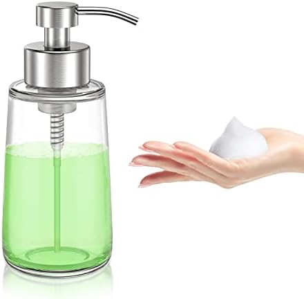 בקבוק מתקן סבון מקציף זכוכית קונטביט, מתקן קצף נוזלי יד זכוכית עבה שקוף עם משאבת נירוסטה חסינת חלודה