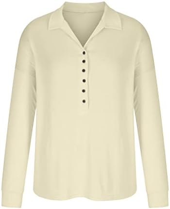 חולצת פולו אלגנטית של נשים כפתור שרוול ארוך UP UP VECHET TEE חולצה חולצה רופפת בכושר כושר דש נלי לבוש