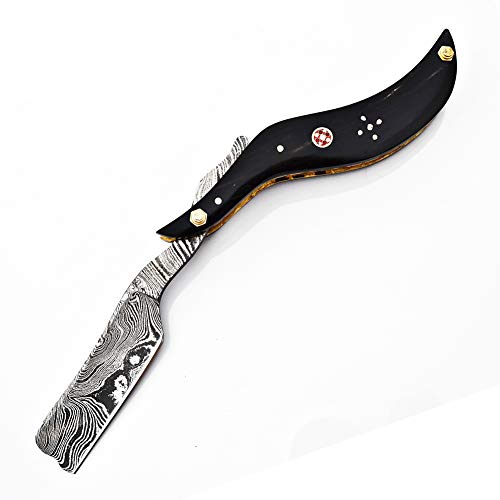 דמשק פלדה בעבודת יד סכין גילוח ישר מתקפל עם גילוח עם קצה להב ספר קלאסי מוכן, מגברים סכין תער ישר,