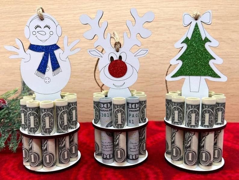3 יחידות חג המולד ייחודי כסף מחזיק, שכבה כפולה מזומנים מחזיקי עם 12 חורים עבור ביצוע כסף, עץ