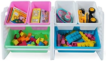 מארגן צעצועים של UniPlay עם 6 פחי אחסון נשלפים, מארגן רב-פחים לספרים, אבני בניין, חומרי בית