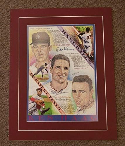 דון לארסן בובי תומסון וג'וני ונדר מאר חתימה 15x19 יצירות אמנות - Artoggled MLB Art
