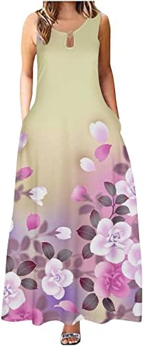 Lcziwo לנשים קיץ בוהו שמלת הדפסת פרחים שמלת מפתח שמלות מקסי ללא שרוולים מזדמנים לנשים שמלות שותות עם