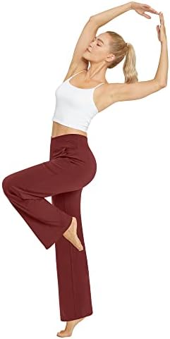 G4Free נשים רחבות רגל מכנסיים קפרי מכנסי שמלה נמתחים מכנסיים חוצים מותניים גבוהים מכנסיים עם כיסים ליוגה