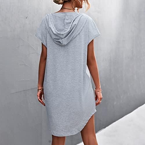 2023 נשים של קיץ שמלות מוצק שרוך סלעית צוואר קצר שרוול מיני מזדמן סווטשירט שמלת טוניקת שמלה