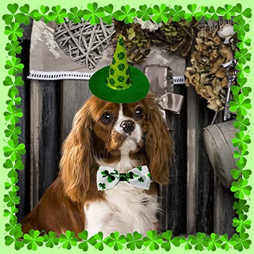 תחפושת כלבים של יום פטריקס יום, כלב ירוק שמרוק כובע עליון כלב עניבת פרפר אירי תלתן אירי כובע כלב צווארון