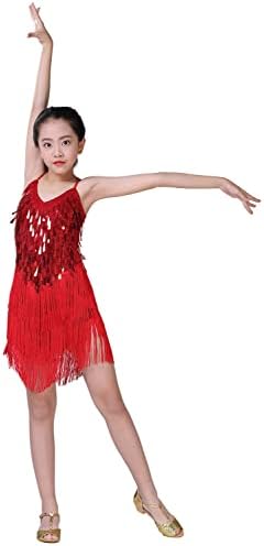 שמלת ציצית של נערת דובדבן שמח שמלת חצאית ריקוד לטינית נוצצת לילדים בלט טנגו רומבה בגדי ריקוד 5-14