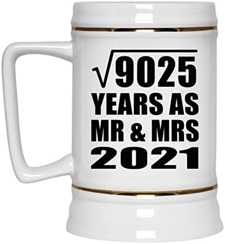 תכנן את שורש ריבועי 95 שנה ל -9025 שנים כ- MR & MRS 2021, 22oz Beer Stein Ceramic Tallard ספל עם ידית למקפיא,