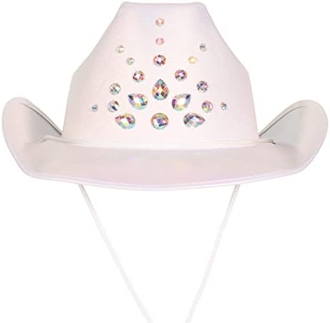 איסל חידוש לבן ריינסטון בוקרת כובע עם סנטר כבל עבור כיכר ריקוד מערב פרוע מסיבת תלבושות אבזרים
