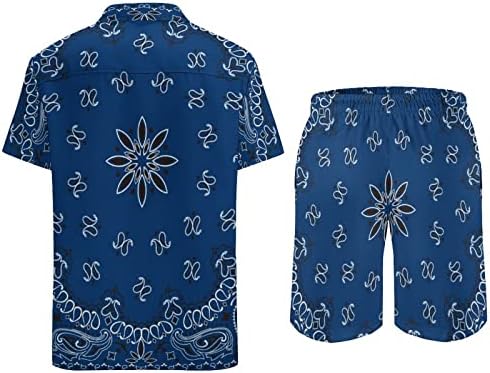 כחול פייזלי בנדנה גברים של חוף תלבושות 2 חתיכה הוואי כפתור למטה חולצה קצר שרוול ומכנסיים קצרים תא מטען