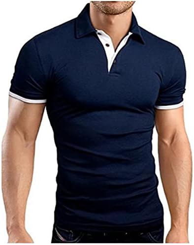 1 גברים של דחיסה מוצק צבע פולו חולצות 1/4 כפתור עסקים חיצוני שמלת חולצות קצר שרוול רזה בכושר חולצה