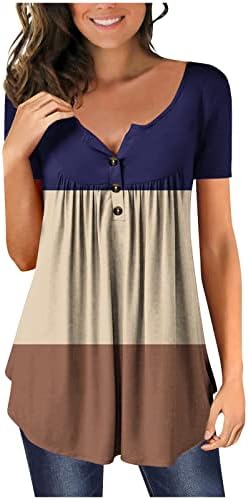 נשים פרחוני הדפסת חולצות קיץ להסתיר בטן הנלי חולצות כפתור למטה קפלים חולצה 2023 קיץ קצר שרוול