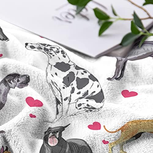 Toptree Great Dane Dane שמיכה אדומה לבבות מחמד הדפסת כלב מחמד פלנל צמר בעלי חיים בעלי חיים מתנות