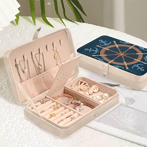 עוגני ספינת גלגלים של Innewgogo קופסת תכשיטים קטנה מארגן תכשיטים עור PU מארגן טבעת טיול לנסיעות