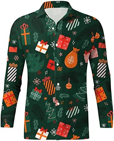 חולצות לגברים לחג המולד XXBR, כפתור למטה הדפס גרפי דש תלבושות מסיבת צווארון