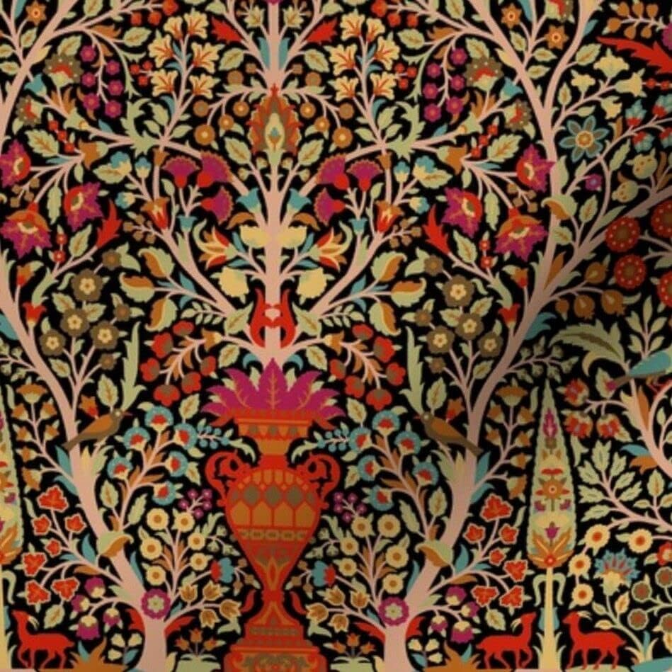בד על ידי חצר פרחוני פייזלי ויקטוריאני אמנות דקו רב צבעוני-כותנה פופלין אולטרה בד- 51