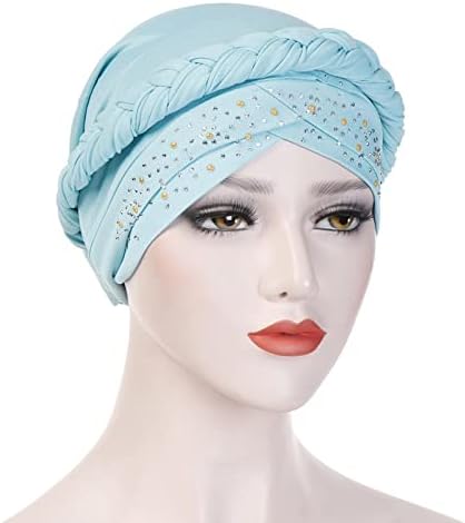 טורבן כיסוי ראש לנשים בוהמי בימס מוצק צבע רך רפוי גולגולת כובעי עם אבני חן סרטן בארה ' ב
