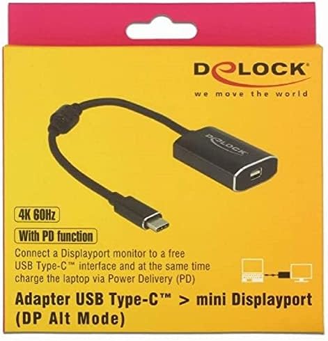 מתאם DELOCK USB Type-C זכר למיני DisplayPort נקבה 4K 60Hz פונקציה PD