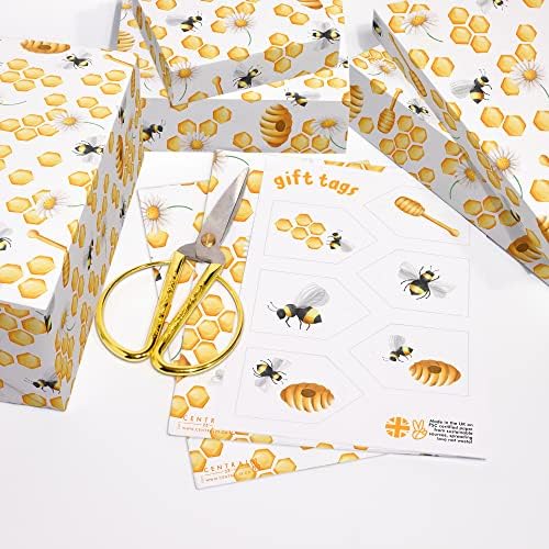 מרכזי 23 ילדים גלישת נייר-דבורה גלישת נייר - 6 גיליונות של מתנה לעטוף ותגים - דבש דבורת פרח - לבן צהוב-עבור בני