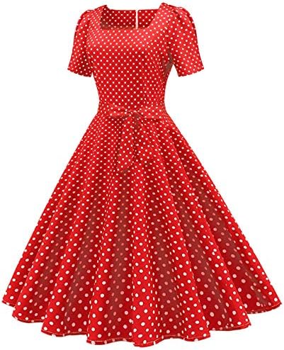 שמלת נדנדה וינטג 'של שנות החמישים לאישה, נשים פולקה נקודה שמלת קוקטייל שרוול קצר עניבת פרפר מותניים שמלת ערב