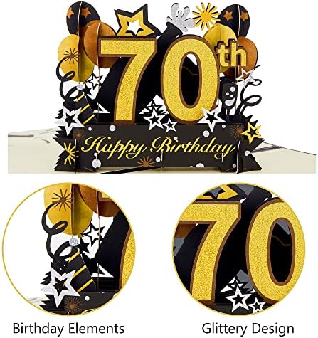 כרטיס פופ-אפ יום הולדת 70 שמח הומנגה, כרטיס יום הולדת 70 עם פתק ומעטפה, מתנות יום הולדת 70 לבעל, אישה,