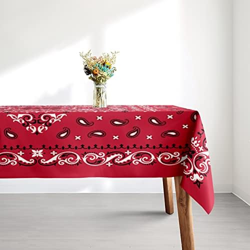 מפת שולחן מלבן בוהו אדום 60 איקס 84, פרחי בוהו אדום, מתאים למטבח מסעדה פיקניק בית תפאורה-אירועים