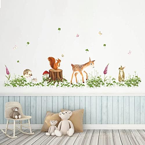 דקלמיל יער בעלי החיים קיר מדבקות אביב ירוק דשא קיר מדבקות ילדי חדר ילדים חדר שינה סלון קיר תפאורה