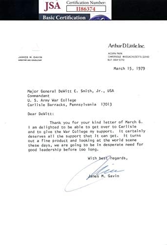 הגנרל ג'יימס גאווין JSA COA חתום יד 1963 מכתב 82 חתימה מוטסת