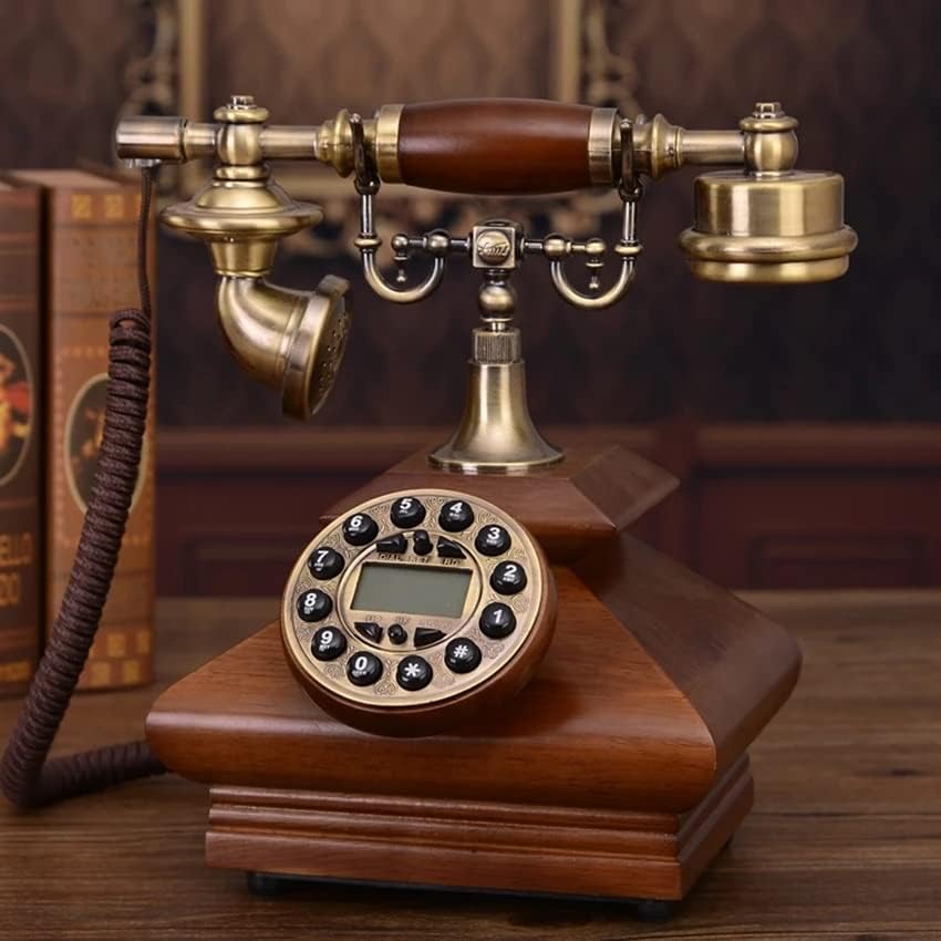 MMLLZEL עתיק רטרו טלפון קישוט קווי עץ מוצק, חיוג כפתור עם מזהה מתקשר, שיחות דיבוריות עם תאורה אחורית