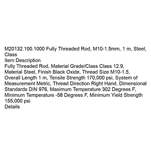 החלפה M20132.100.1000 מוט מושחל לחלוטין, M10-1.5 ממ, 1 מ ', פלדה, כיתה
