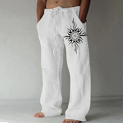 מכנסי פשתן כותנה לגברים קיץ רופף רופף מותניים שרוך מכנסיים מכנסי מכנסי ספורט קלים משקל קל משקל