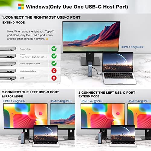 תחנת העגינה של USB C צג כפול עבור MacBook Pro/Air, 15 ב 2 USB C תחנת עגינה עבור MacBook Pro/Air, Thunderbolt