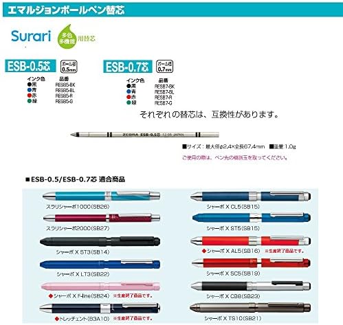 Zebra B-RESB5-BK Sharbo מבוסס עט עט עט עט, Core ESB-0.5, שחור, 10 חתיכות