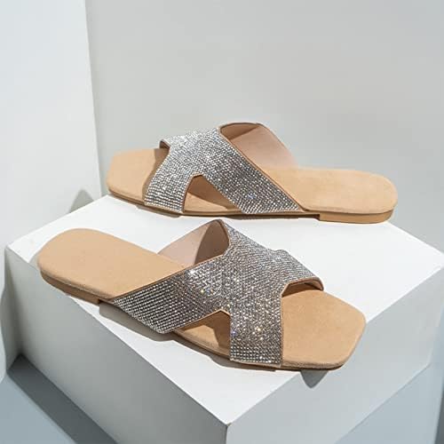 נשים סנדלים שטוחים אופנה ריינסטון כפכפים מגזרת מזדמן קיץ בוהן פתוח סנדלי חוף נעלי כישלון להעיף נעל