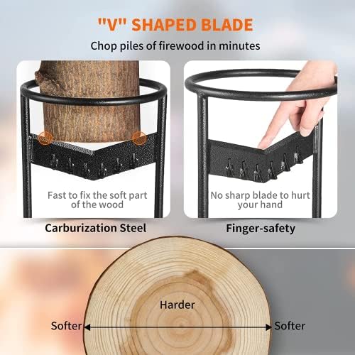 מפצל עצי הסקה של Vevor, 9''X17 '' XL מפצל עץ, להב בטיחות אצבע ייחודי בצורת V, מפצל בולי עץ ידני