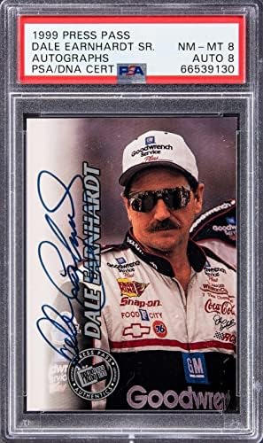 1999 Press Pass Dale Earnhardt האב. חתימות חתום כרטיס מס '25/75 PSA 8 - תמונות NASCAR עם חתימה