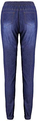 נשים סתיו אלסטיות פלוס בגודל רופף ג'ינס רופף כושר מגרש מזדמן פלוס מכנסי ג'ינס עפרונות קצוצים