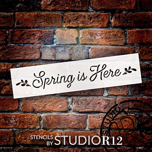 אביב הוא כאן סטנסיל על ידי סטודיו12 / קרפט עשה זאת בעצמך אביב בית תפאורה / צבע עונתי עץ סימן