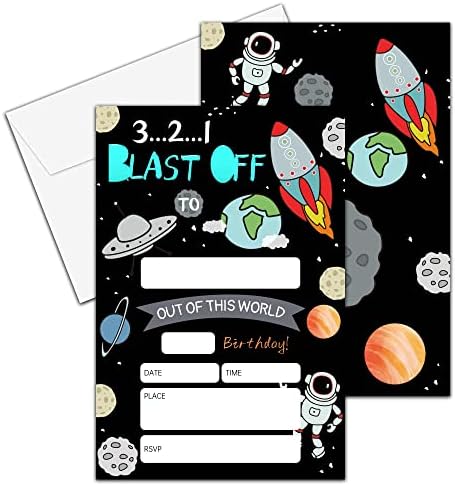 הזמנות ליום הולדת של YQV, 4 x6 בחלל החיצוני הזמנות למסיבת יום הולדת עם מעטפות לקישוטים למסיבות חלל