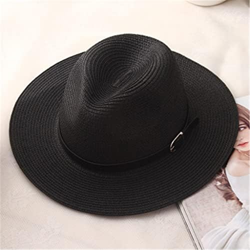 לרכוש כובעי קיץ כובע קש מוצק לנשים פדורות חוף פנאמה מזדמנים חגורת שמש כובעי כובעי ג'אז