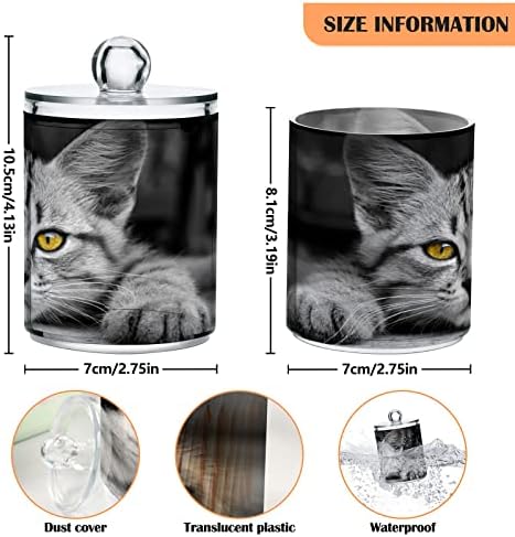 Alaza 2 Pack QTIP מחזיק מחזיק חתול עם CAT של מארגני אמבטיה של עיניים צהובות שחורות לכדורי כותנה/ספוגיות/רפידות/חוט