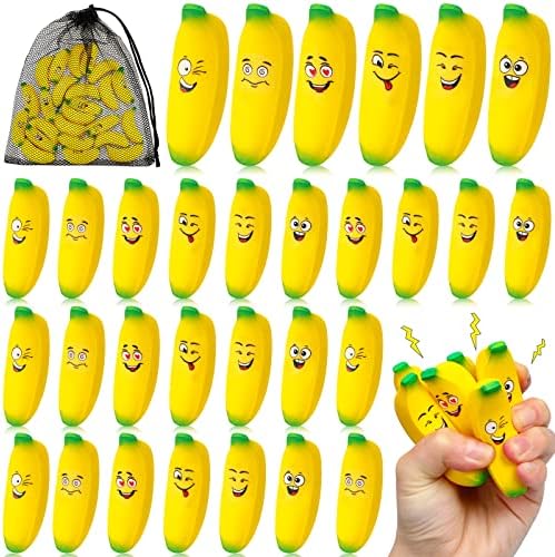 WoAnger 24 PCS מיני בננה צעצועי לחץ בננה בננה כדור צעצועים נמתחים עם רגשות רשות בננה הקלה על הצעצוע של צעצוע