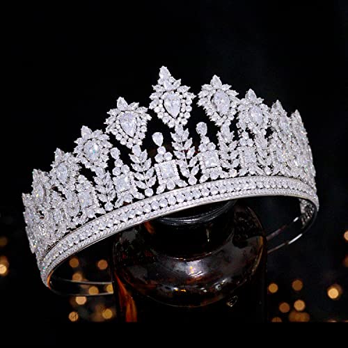 יוקרה מלא מעוקב זירקוניה מצנפות וכתרים לנשים גדול חתונה כיסוי ראש לנשף יום הולדת מלכת שיער אביזרי