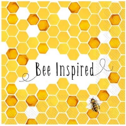 מפיות קוקטיילים בהשראת דבורים 3 -שכבות, 40 ספירת - משקאות בר משקאות Serviettes ציוד מסיבות - Bumblebee