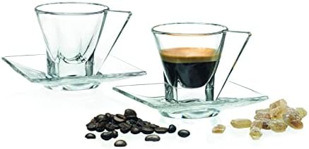 כוסות קפוצ ' ינו מזכוכית עם צלוחיות ספל קפה ותחתית 6.4 עוז למשקאות מיוחדים קפה לאטה, סט כוסות תה מוקה של
