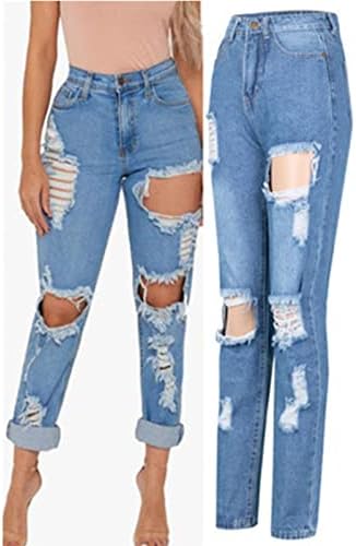 נשים גבוהה מותן קרע החבר ג 'ינס כושר רופף במצוקה נהרס ג' ינס מכנסיים מקרית קומפי למתוח ג ' ינס