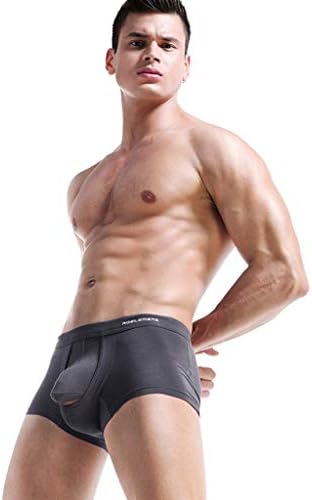 מכנסי בוקסר סרוגים כותנה של גברים מכנסיים קצרים מותניים אלסטיים כיס בליטה לחות-חותם תחתונים קצרים אנטי-צ'אפינג