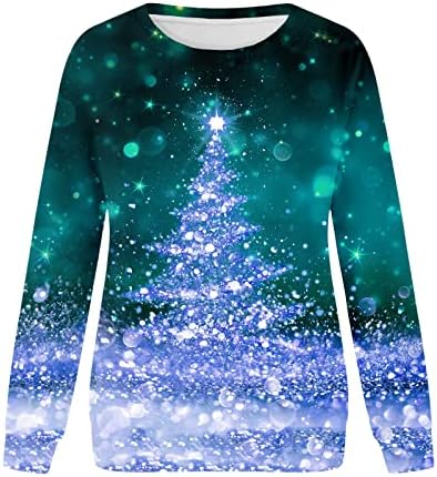 LED UP LED חולצת טי לחג המולד לנשים שרוול ארוך צמרות ניאון נופלות חמודות רופפות כושר חג המולד עץ עץ צוואר