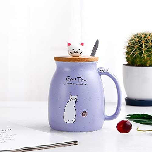 15 עוז חמוד חתול קרמיקה קפה כוס קרמיקה ספל עם יפה קיטי עץ מכסה כפית תה ספל חמוד כוס הווה עבור
